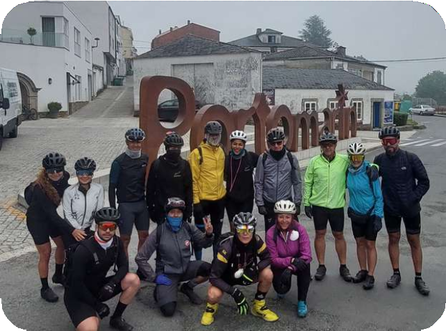 Group of cyclists on route